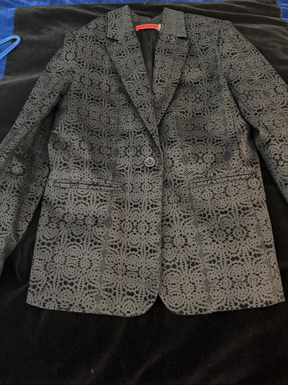 Alice + Olivia Black Lace-Effect Blazer